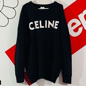 Oversized Celine Black Knit Crewneck Sweater Size XL